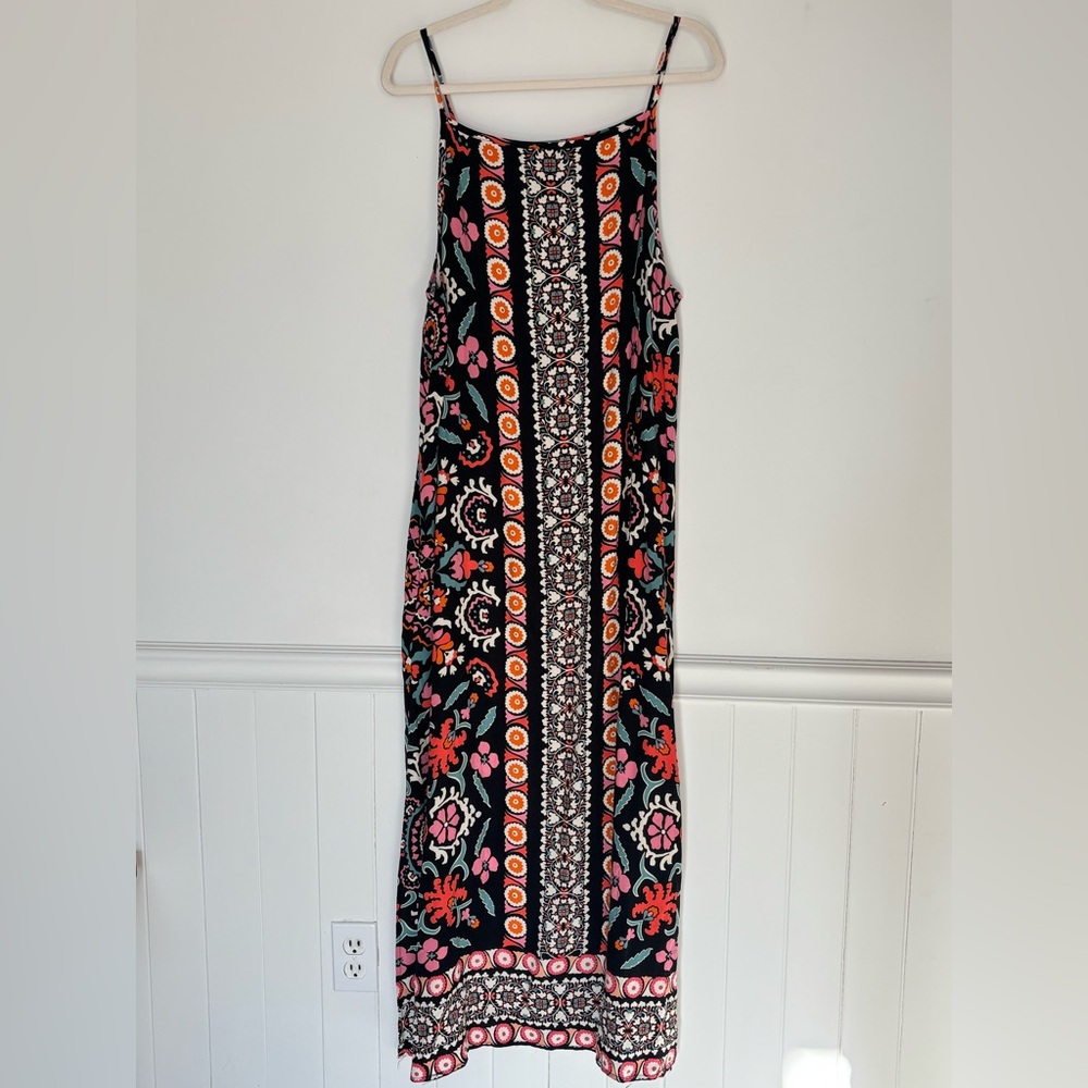1. State Black Floral Patterned Tank Maxi Sun Dress Size XL Beach Boho - Picture 2 of 11